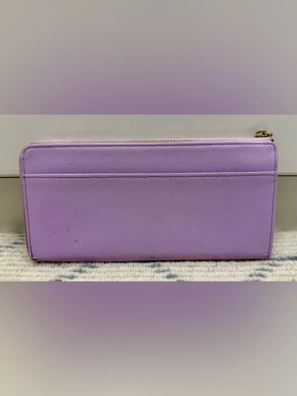 LANVIN En Bleu Lavender Floral Print Leather L-Shaped Zip Long Wallet/Clutch